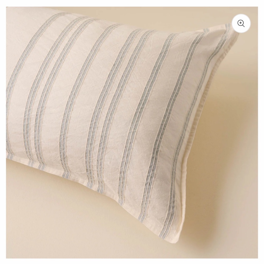 Embroidered Chambray Stripe Linen Cotton Pillow Sham